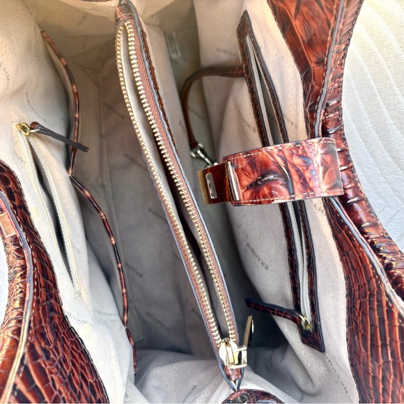 Brahmin Celia Pecan Melbourne Croc-Embossed Shoulder Bag with Gold Hardware - Picture 6 of 7